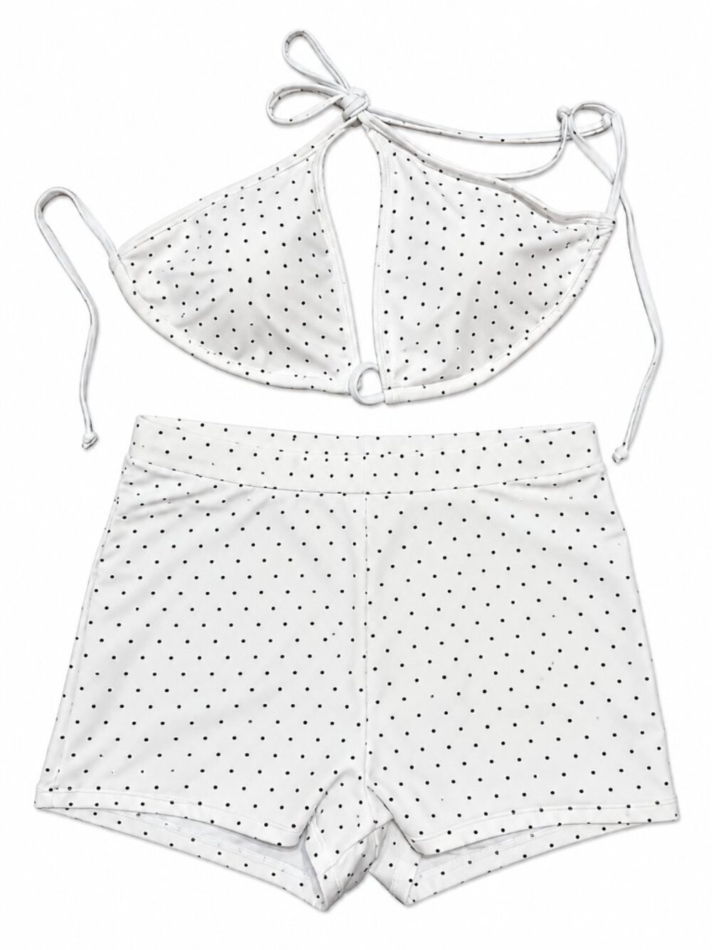 Women’s White Polka Dot Bikini Set with High Waist Shorts